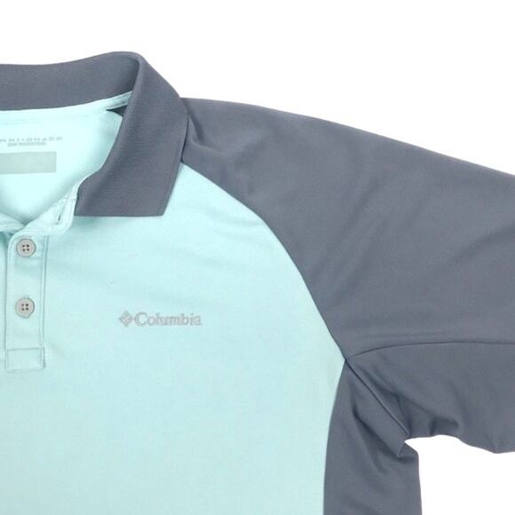 Columbia Aqua & Gray Blasting Cool II Short Sleeve Polo Shirt Men's XL - Picture 3 of 5